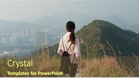  Presentation with hiking mountain - PPT theme consisting of woman-go-hiking-and-stand background and a tawny brown colored foreground