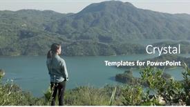  Presentation with mountain hiking - Presentation design with woman-go-hiking-and-stand background and a gray colored foreground