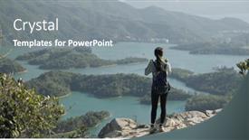  Presentation with mountain hiking - Slide set with woman-go-hiking-and-stand background and a gray colored foreground