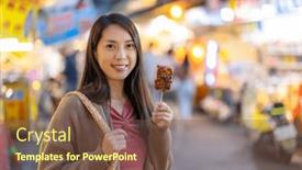  Presentation with food market - Slide set having woman-go-street-market background and a  colored foreground