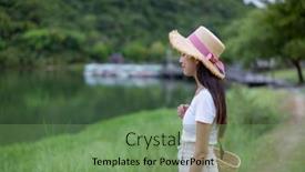  Presentation with lake - Presentation theme with woman-go-the-countryside background and a seafoam green colored foreground