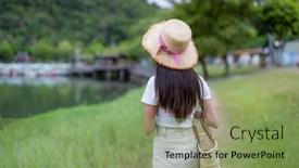  Presentation with lake - Slides having woman-go-the-countryside background and a seafoam green colored foreground