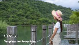  Presentation with lake - Theme enhanced with woman-go-the-countryside background and a dark gray colored foreground