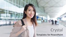  Presentation with hong kong airport - PPT layouts featuring woman go travel in hong kong airport background and a light gray colored foreground