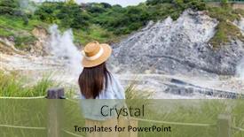  Presentation with sulfur - Slide set having woman-go-travel-in-sulfur background and a violet colored foreground