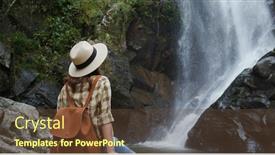  Presentation with waterfall woman - Amazing presentation theme having woman-goes-hiking-and-looks backdrop and a tawny brown colored foreground
