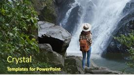  Presentation with waterfall woman - Presentation design featuring woman-goes-hiking-and-loos background and a tawny brown colored foreground