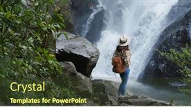  Presentation with waterfall woman - Presentation design featuring woman-goes-hiking-and-loos background and a tawny brown colored foreground