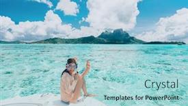  Presentation with polynesia - Presentation theme enhanced with woman-going-snorkeling-in-bora background and a light blue colored foreground