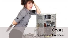  Presentation with computer - Cool new slide set with woman going to kill computer backdrop and a light gray colored foreground