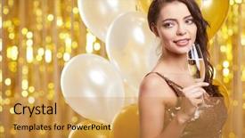  Presentation with champagne gold - Amazing slide deck having woman gold dress fashion model backdrop and a yellow colored foreground