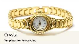  Presentation with man watching woman preparing vegetables - PPT theme consisting of woman golden wrist watch isolated background and a lemonade colored foreground