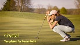 Presentation with study - Slide deck enhanced with woman golf player crouching background and a tawny brown colored foreground