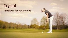  Presentation with golf - PPT layouts having woman golf player putting background and a lemonade colored foreground