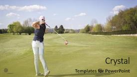  Presentation with golf - Cool new PPT layouts with woman golf player teeing off backdrop and a yellow colored foreground