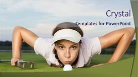  Presentation with golf - Beautiful theme featuring woman golf player with putter backdrop and a sky blue colored foreground