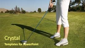  Presentation with swing - Slides having woman golfer getting ready to swing her club background and a tawny brown colored foreground