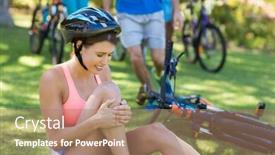 Presentation with cycling - Colorful PPT theme enhanced with woman got injured while cycling in park backdrop and a coral colored foreground