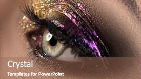  Presentation with colorful eye - Amazing PPT theme having woman green color eye purple backdrop and a tawny brown colored foreground