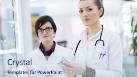  Presentation with team group - Colorful slides enhanced with woman group standing in pharmacy backdrop and a  colored foreground