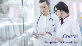  Presentation with team group - Beautiful theme featuring woman group standing in pharmacy backdrop and a  colored foreground