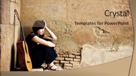  Presentation with myanmar mote lone yay paw - Cool new PPT theme with woman guitar - lone sad guitarist sited backdrop and a coral colored foreground