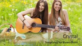  Presentation with two black women - Amazing slide set having woman guitar - two beautiful young women backdrop and a gold colored foreground