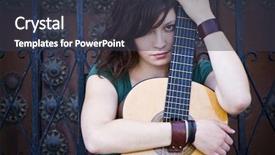  Presentation with beautiful 3d - Colorful theme enhanced with woman guitar - young beautiful musician in pensive backdrop and a  colored foreground