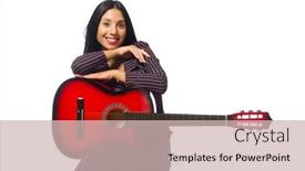  Presentation with role play woman and man - Presentation theme featuring woman-guitar-player-isolated background and a soft green colored foreground