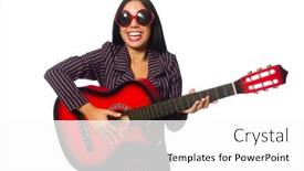  Presentation with guitar - Beautiful presentation theme featuring woman-guitar-player-isolated and a white colored foreground