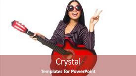  Presentation with guitar - PPT theme with woman-guitar-player-isolated and a crimson colored foreground