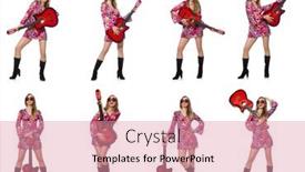  Presentation with guitar - Amazing PPT theme having woman-guitar-player-isolated backdrop and a coral colored foreground