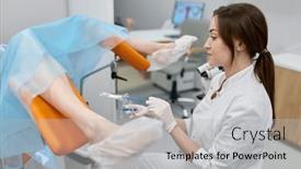  Presentation with gynecologist - Presentation theme featuring woman-gynecologist-taking-sample background and a light gray colored foreground