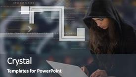  Presentation with ethical hacker - Audience pleasing presentation consisting of woman hacker using a laptop backdrop and a dark gray colored foreground