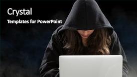  Presentation with laptop wireless - Beautiful slide deck featuring woman hacker working on laptop backdrop and a black colored foreground