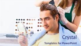  Presentation with man joined woman - Beautiful PPT layouts featuring woman hairdresser applying dye backdrop and a light blue colored foreground