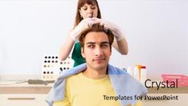  Presentation with dying - Beautiful presentation design featuring woman hairdresser applying dye backdrop and a blonde colored foreground