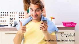  Presentation with dying - Presentation design having woman hairdresser applying dye background and a blonde colored foreground