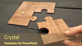  Presentation with connecting - Presentation having woman-hand-connecting-puzzles background and a tawny brown colored foreground