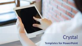  Presentation with hold hand - Cool new presentation with woman hand hold white tablet backdrop and a sky blue colored foreground