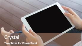  Presentation with hold hand - Amazing PPT layouts having woman hand hold white tablet with blank empty screen backdrop and a coral colored foreground