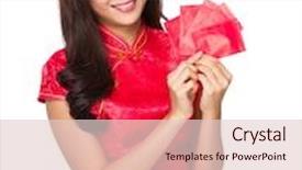  Presentation with hold hand - PPT theme consisting of woman hand hold with red pocket money background and a lemonade colored foreground