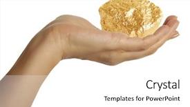  Presentation with gold nugget - Theme with woman hand holding a gold background and a white colored foreground