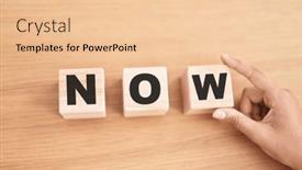  Presentation with now - Presentation design having woman-hand-holding-cubes background and a  colored foreground