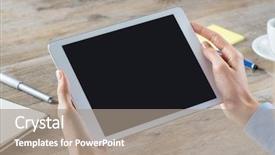  Presentation with web design - Audience pleasing slide set consisting of woman hand holding digitaltablet business backdrop and a coral colored foreground