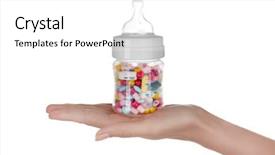  Presentation with hand holding colorful brain sketch - Beautiful slides featuring woman hand holding feeding bottle backdrop and a white colored foreground
