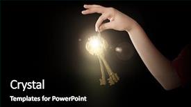  Presentation with hand holding puzzle piece - Presentation theme consisting of woman hand holding golden key background and a  colored foreground