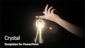 Presentation with trophy award hand holding - Presentation theme enhanced with woman hand holding golden key background and a black colored foreground