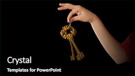  Presentation with hand holding puzzle piece - Slide deck with woman hand holding golden key background and a black colored foreground