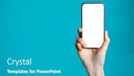  Presentation with smartphone app - Slide set enhanced with woman-hand-holding-smartphone background and a teal colored foreground